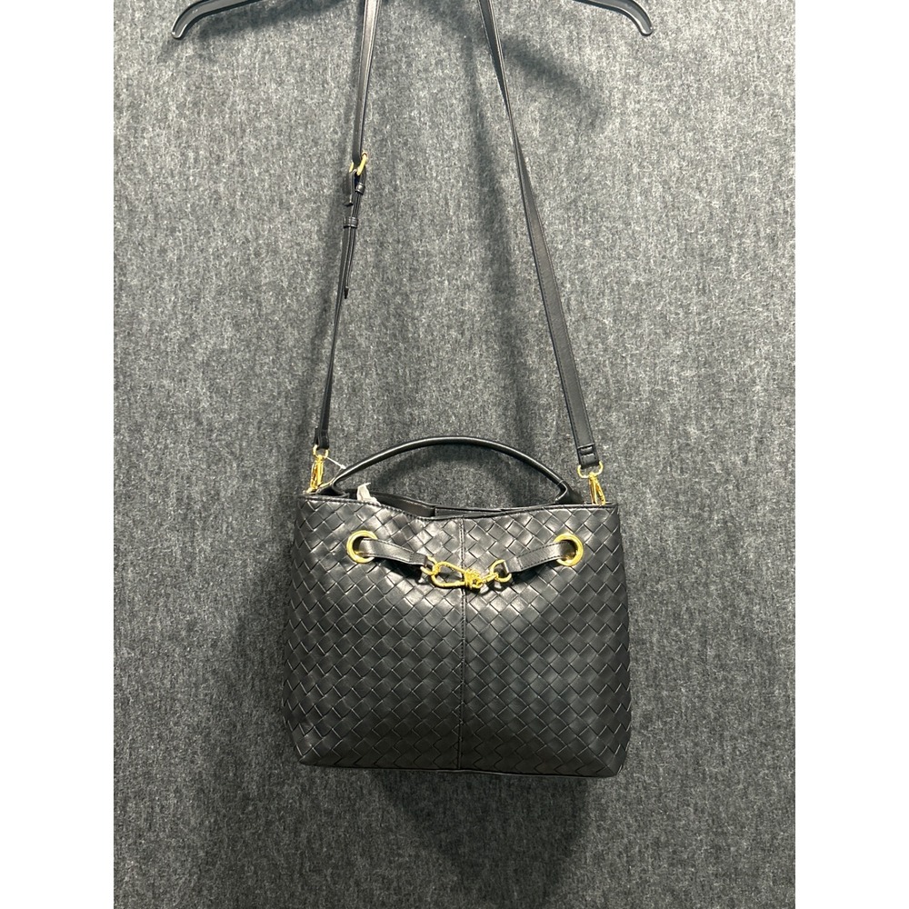 Time and Tru Woven Satchel Bag Women One Size Black NEW Crossbody Top Handle